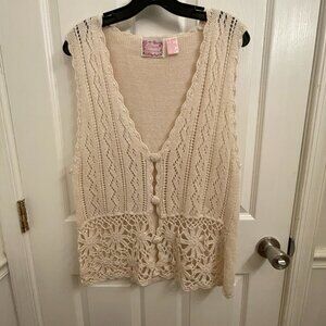 Romantic Expressions Vintage Crochet Ivory Sweater Vest Size M